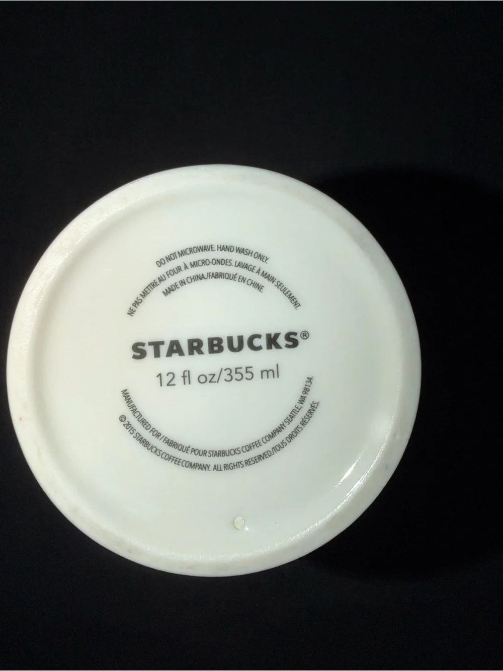 Starbucks 2015 Ceramic Travel Mug 12oz w/ Original Lid